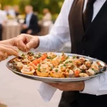 Precio de catering en Asturias: cuánto cuesta en 2026 1 camareros sirviendo aperitivos en catering tipo cóctel en Asturias