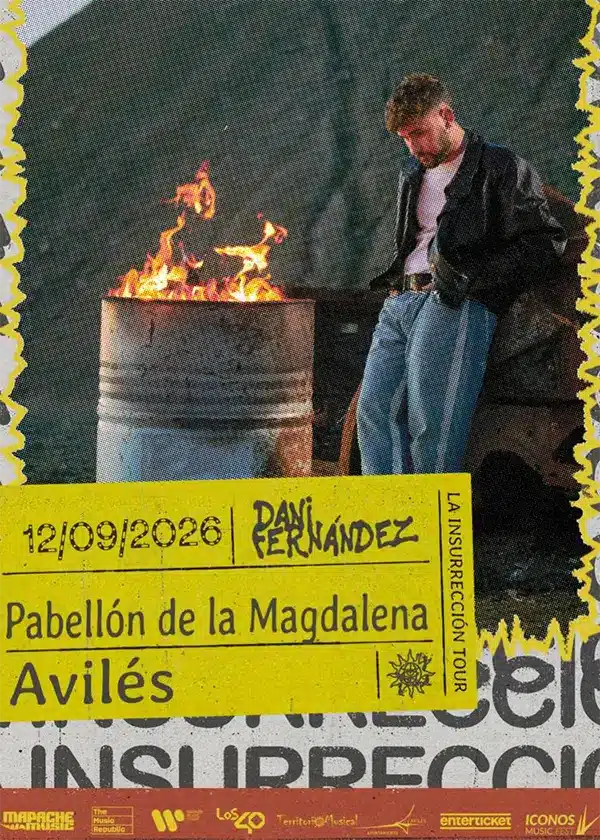 Cartel promocional del concierto de Dani Fernández en el mes de septiembre en Asturias, con servicio exclusivo de logística de backstage y catering para artistas a cargo de El Buen Hacer Eventos.