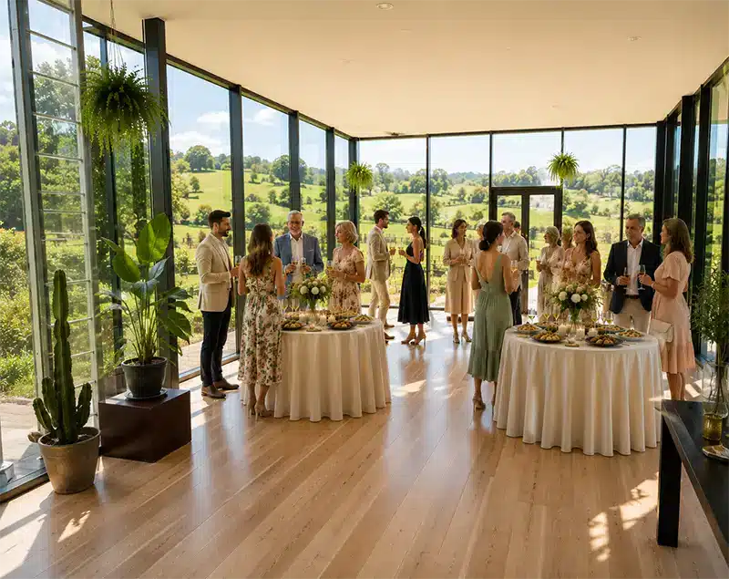 Estación gastronómica de alta cocina para un evento preboda en los salones privados de El Buen Hacer Eventos.