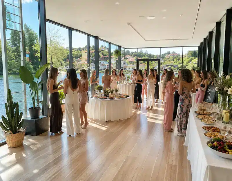 Grupo de amigas celebrando una despedida de soltera premium en un salón privado de Asturias con servicio de cóctel.